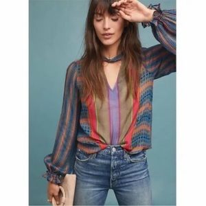 Anthropologie Conditions Apply Printed Geo Retro Peasant Top